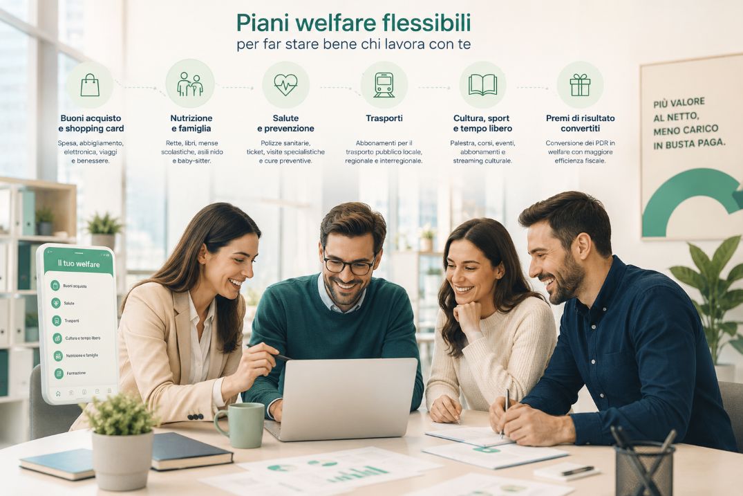 Team aziendale che collabora con la piattaforma welfare